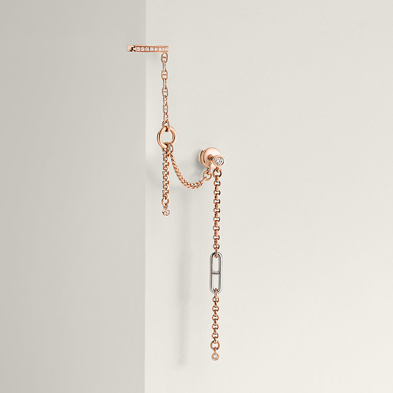 Mix and H left single ear climber earring - Rose gold | Hermès USA